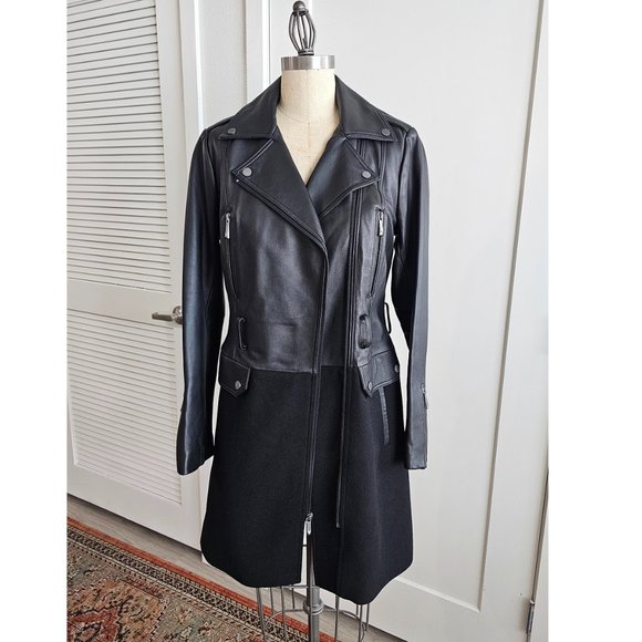 NWT BCBGMAXAZRIA NEW JASMINE LEATHER LONG JACKET/COAT in size S - Picture 4 of 12